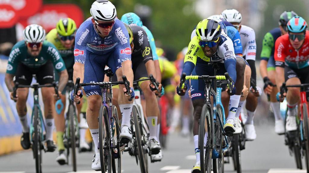 Kaden Alexander Groves of Australia and Team Alpecin-Deceuninck, Biniam Girmay of Eritrea and Team Intermarche