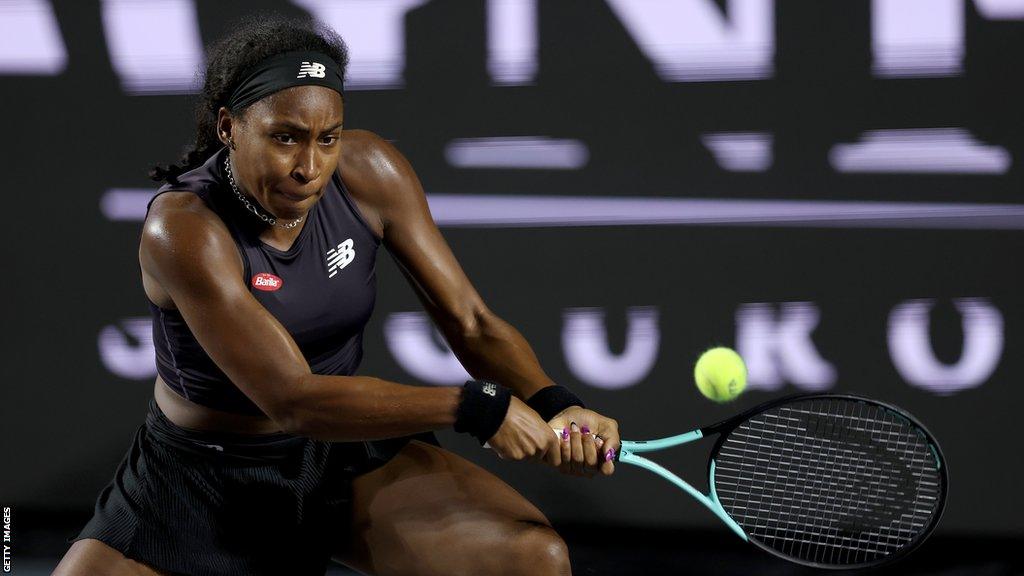 Coco Gauff in action in Cancun