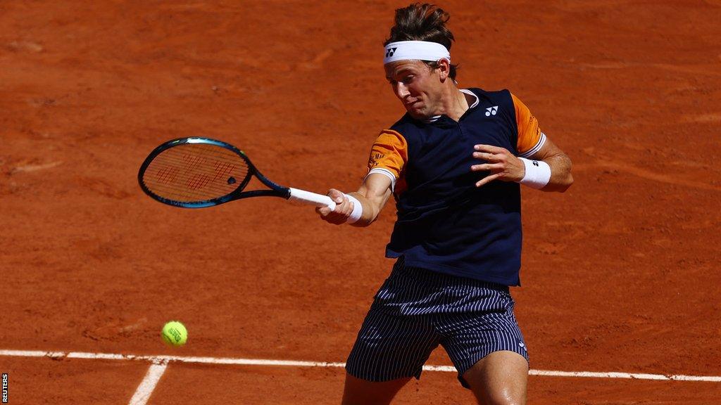 Norway's Casper Ruud in action during his second round match against Italy's Giulio Zeppieri