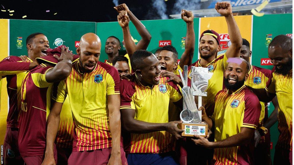 West Indies with the Twenty20 series trophy