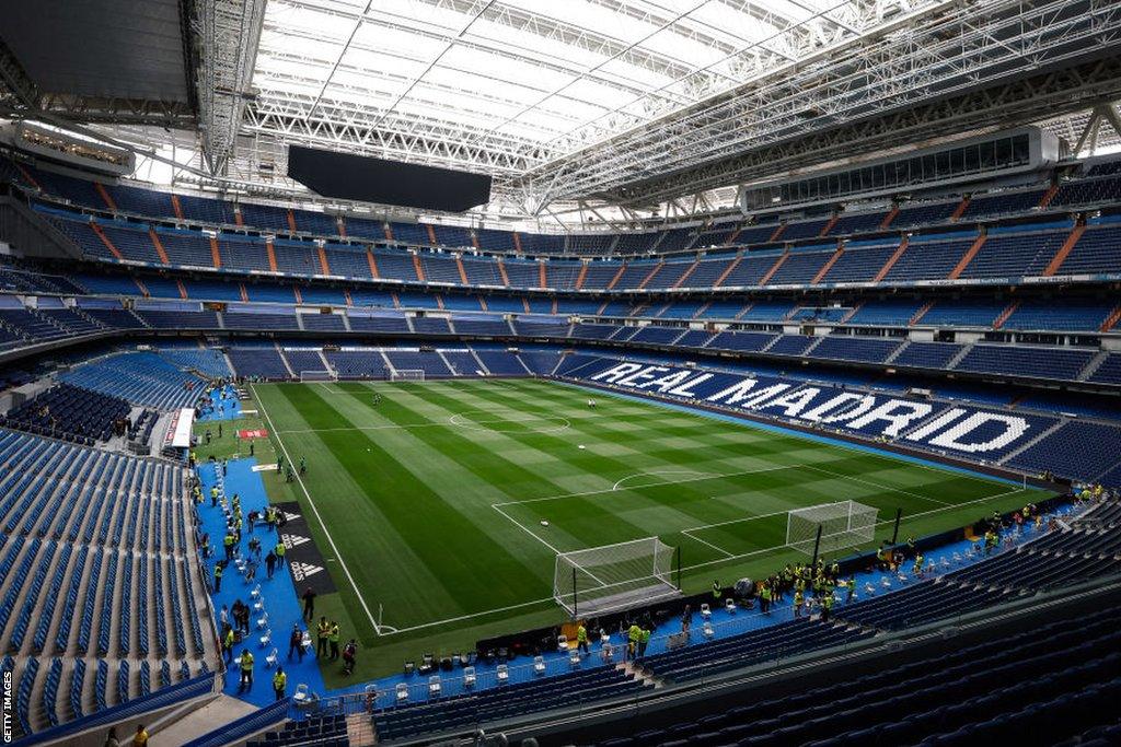 View of Real Madrid's Santiago Bernabeu stadium with renovations almost complete