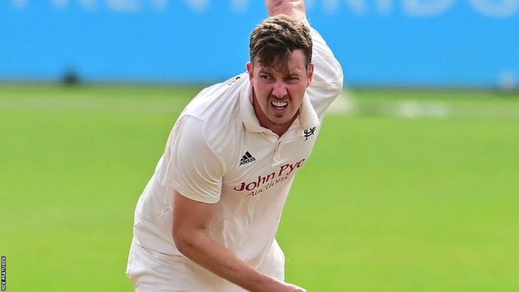 Jake Ball bowls for Notts in a County Championship match