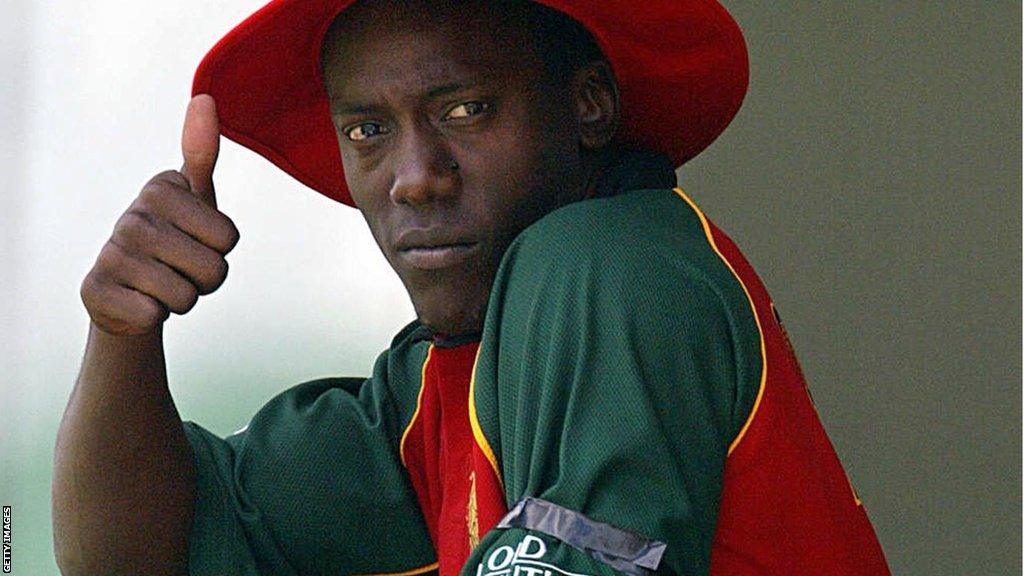 Zimbabwe's Henry Olonga wearing a black armband at the 2003 Cricket World Cup