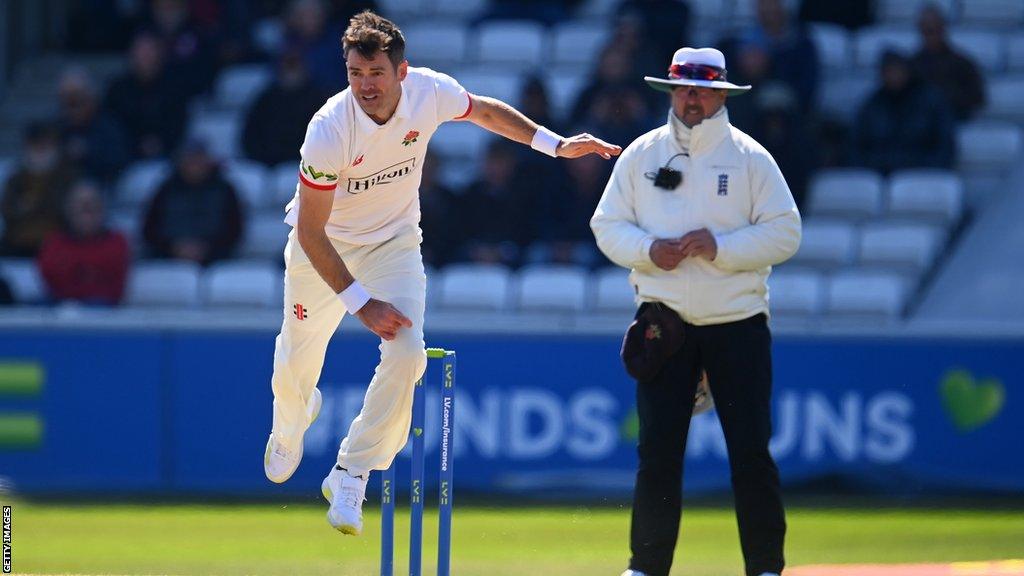 James Anderson bowling for Lancashire