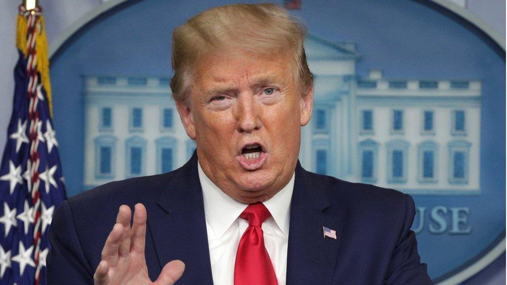 U.S. President Donald Trump speaks during a daily briefing of the coronavirus task force at the White House