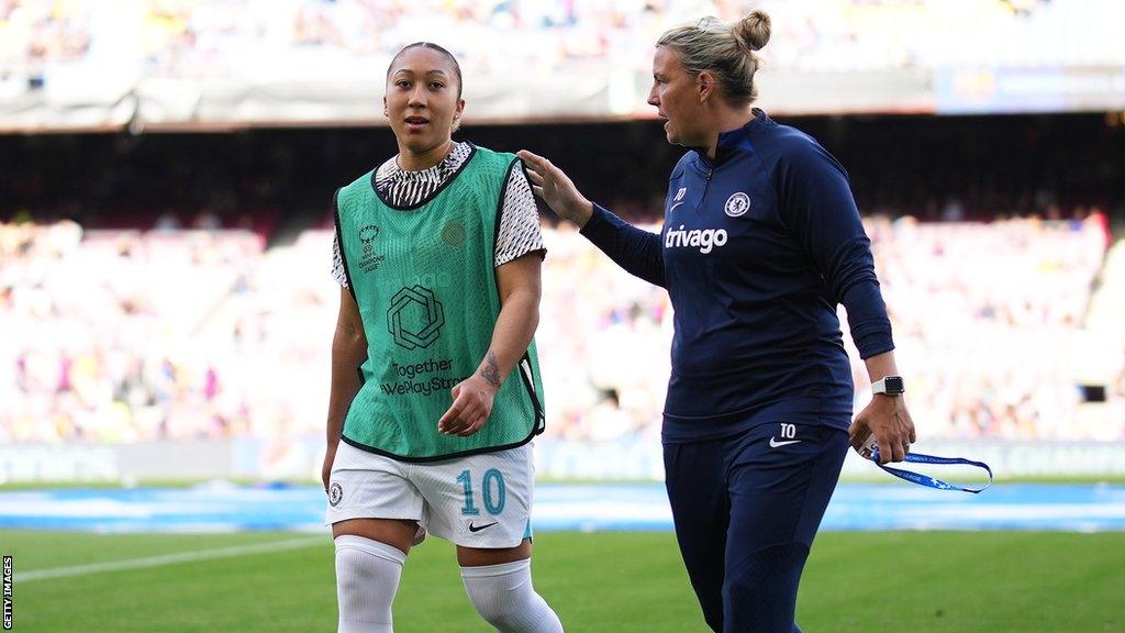 Chelsea's Lauren James with assistant manager Tanya Oxtoby