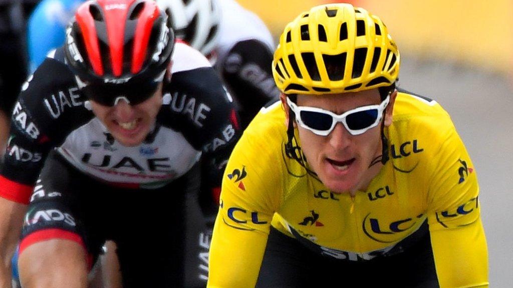 Geraint Thomas, in the leader's yellow jersey, is on the verge of winning the Tour de France