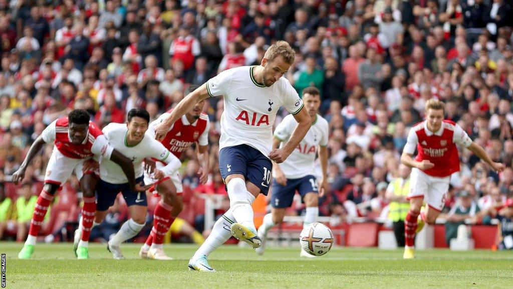 Harry Kane scoring a penalty against Arsenal