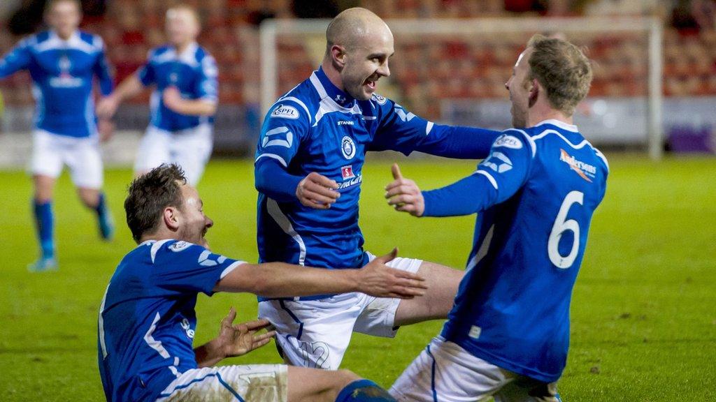 Jamie Longworth celebrates scoring Stranraer's third