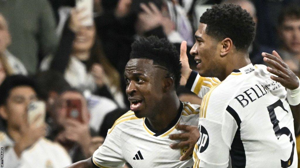 Real Madrid's Jude Bellingham and Vinicius Junior celebrate