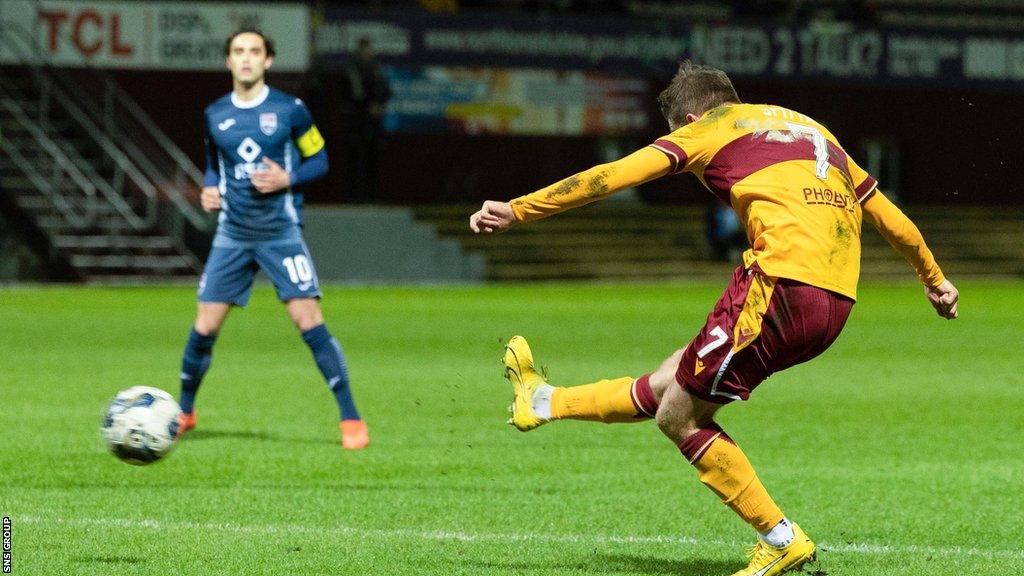 Motherwell's Blair Spittal scores to make it 2-0 during a cinch Premiership match between Motherwell and Ross County at Fir Park