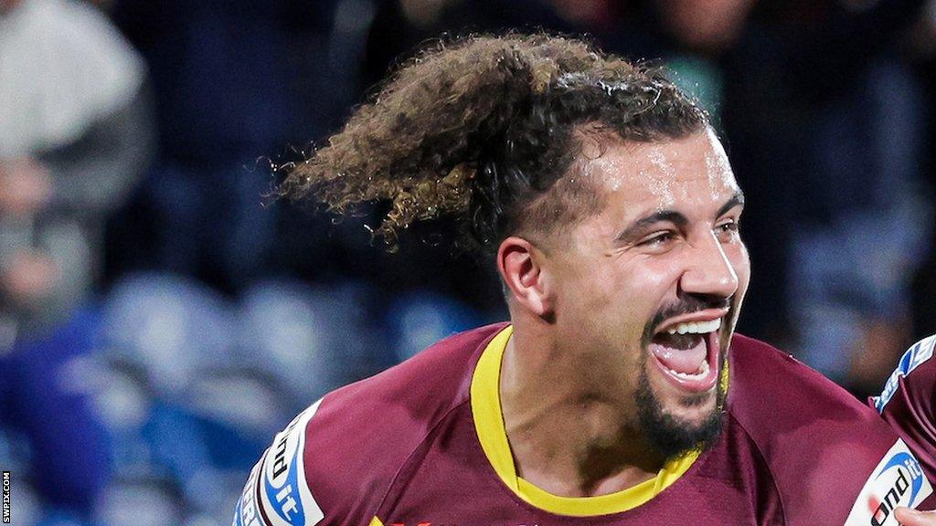 Ashton Golding celebrates for Huddersfield Giants