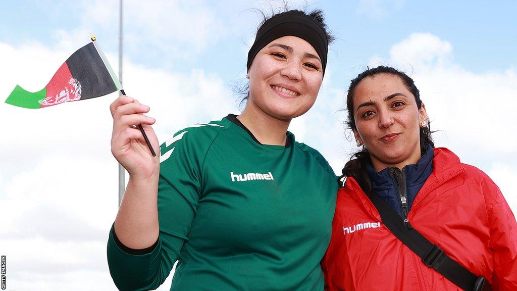 Fatima of the Melbourne Victory Afghan Women's Team with Afghanistan team director Khalida Popal