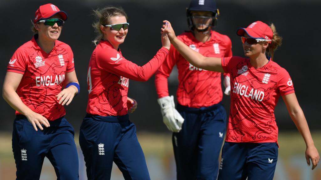 England players celebrate a wicket