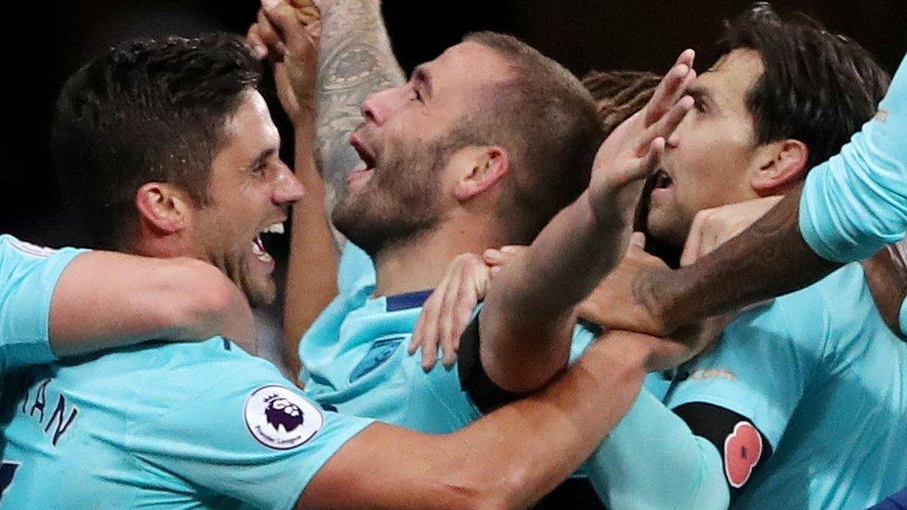 Bournemouth's players celebrate scoring the winner against Newcastle