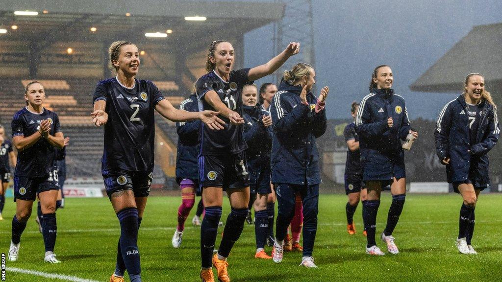 Scotland players celebrate a recent friendly win over Northern Ireland