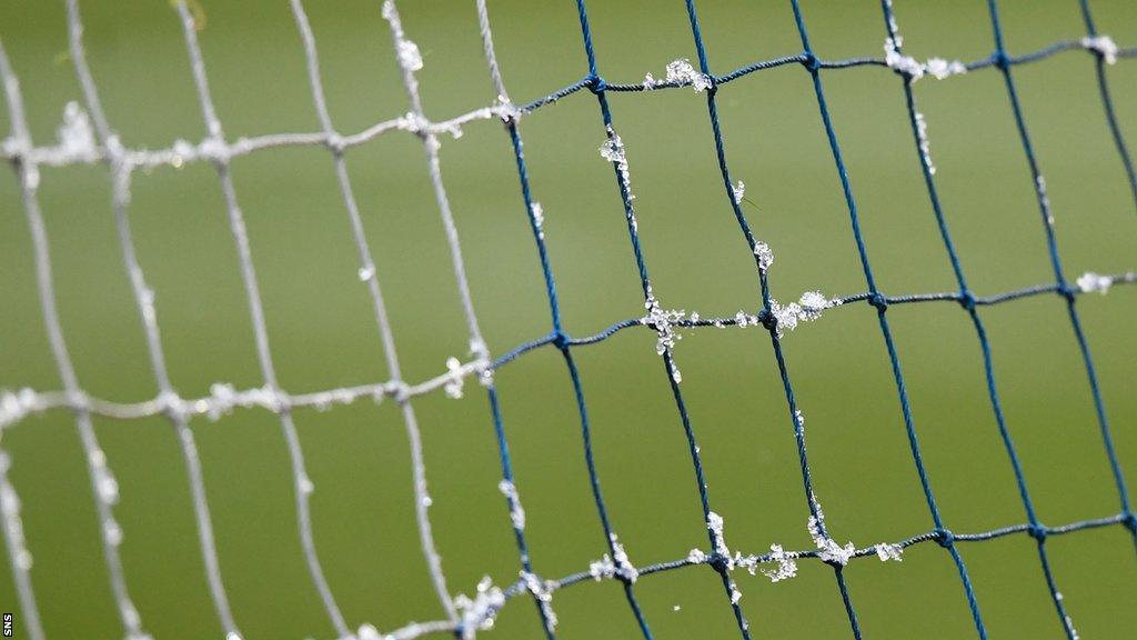 A general view of the netting of a goal on a football pitch amidst cold temperatures