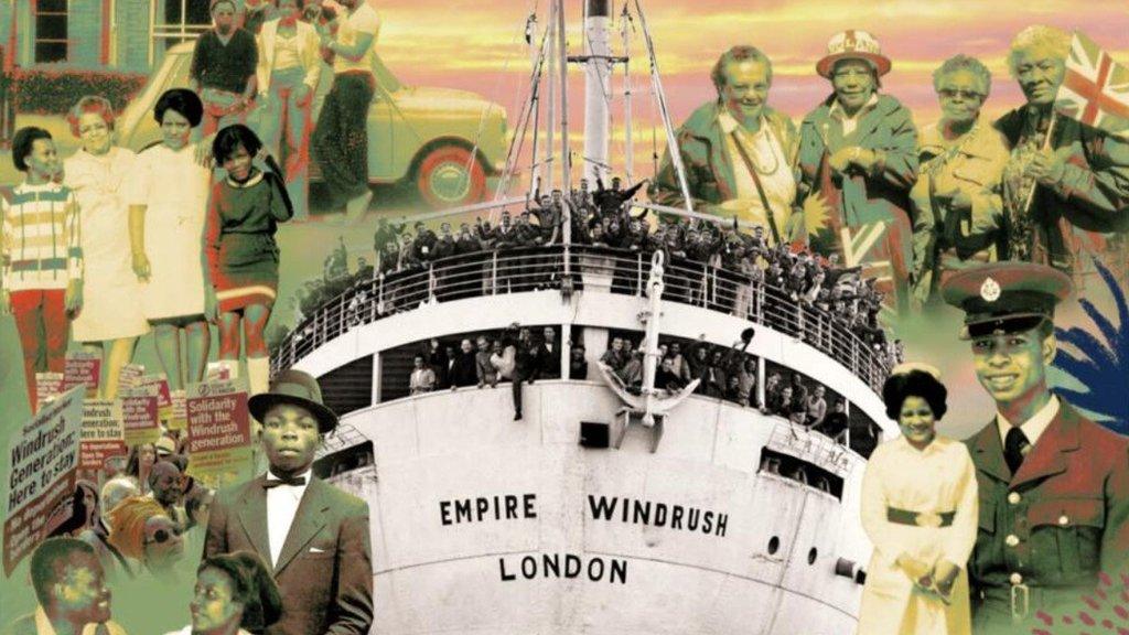 Artwork featuring the Empire Windrush and people of the Windrush generation