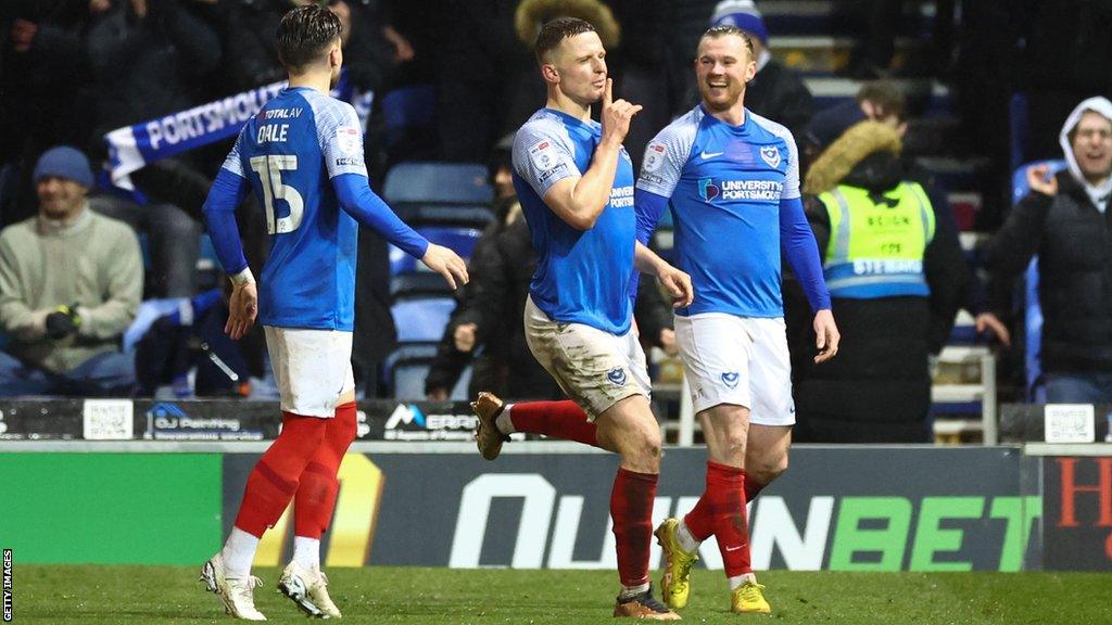 Portsmouth's leading scorer this season, Colby Bishop, celebrates his goal in their "statement win" over Bolton in League One in midweek