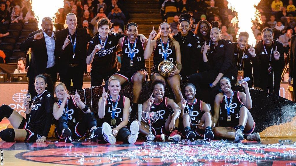 London Lions with the WBBL Trophy