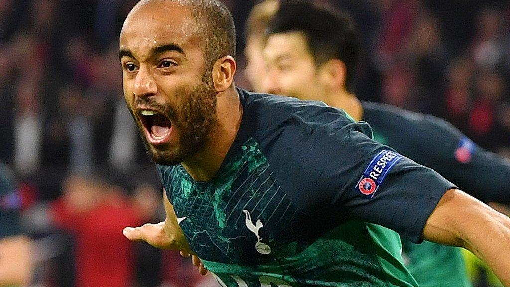 Tottenham striker Lucas Moura celebrates his winning goal for Tottenham against Ajax in the Champions League semi-final