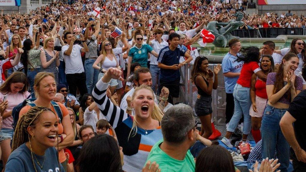 Fans celebrate England's historic win