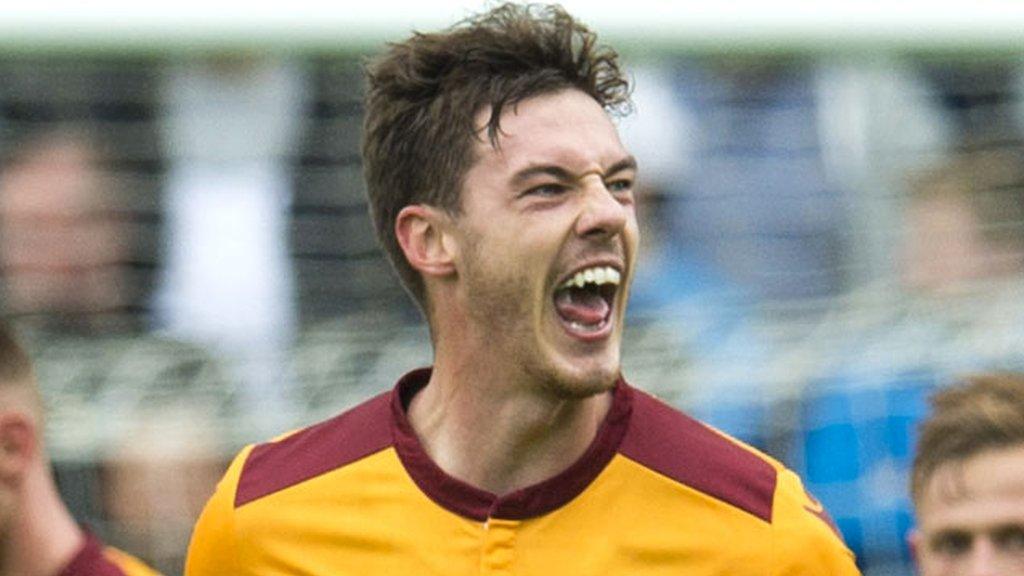 Motherwell's Ben Heneghan celebrates against Rangers