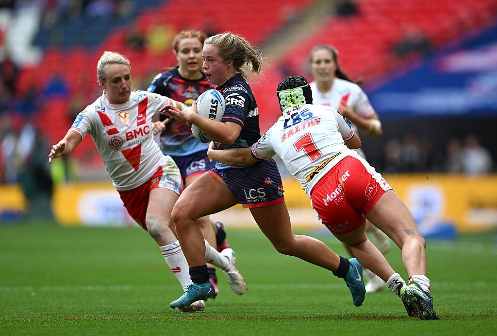 Wigan taking on St Helens in the Women's Challenge Cup final 2025