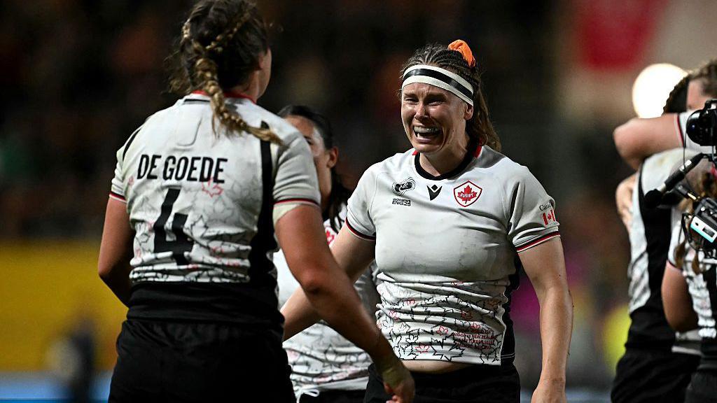 Canada player Sophie de Goede celebrates