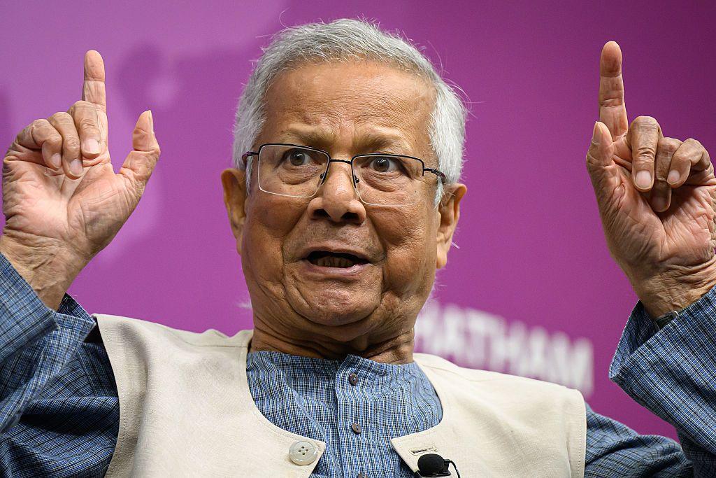  Chief Advisor to the Government of Bangladesh Professor Muhammed Yunus speaks during an live interview at Chatham House on June 11, 2025 in London, United Kingdom. Chief Adviser to Bangladesh, Professor Muhammad Yunus, is on a four-day official visit to the UK aiming to enhance bilateral relations. (Photo by Leon Neal/Getty Images)