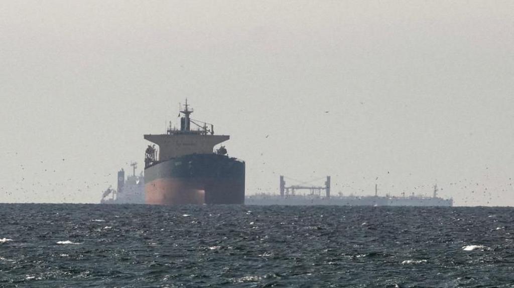 Cargo ships wait in the Gulf 