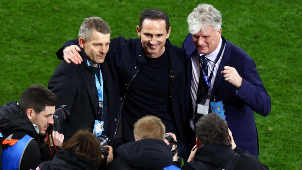 Frank Lampard celebrates with Coventry owner Doug King