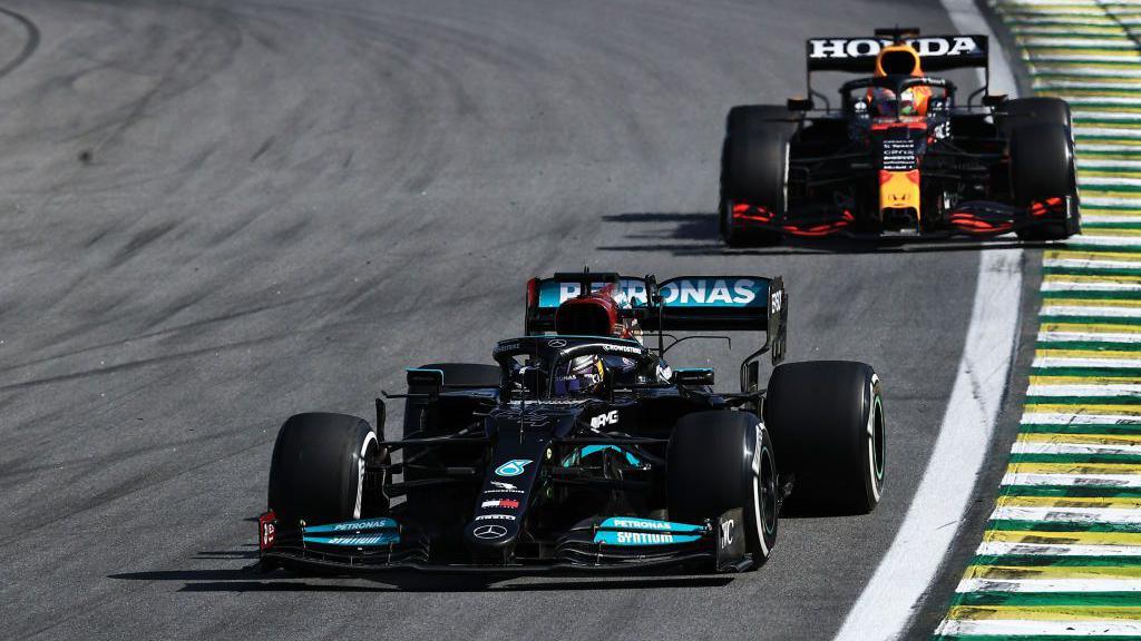 Lewis Hamilton ahead of Red Bull's Max Verstappen at the 2021 Sao Paulo Grand Prix