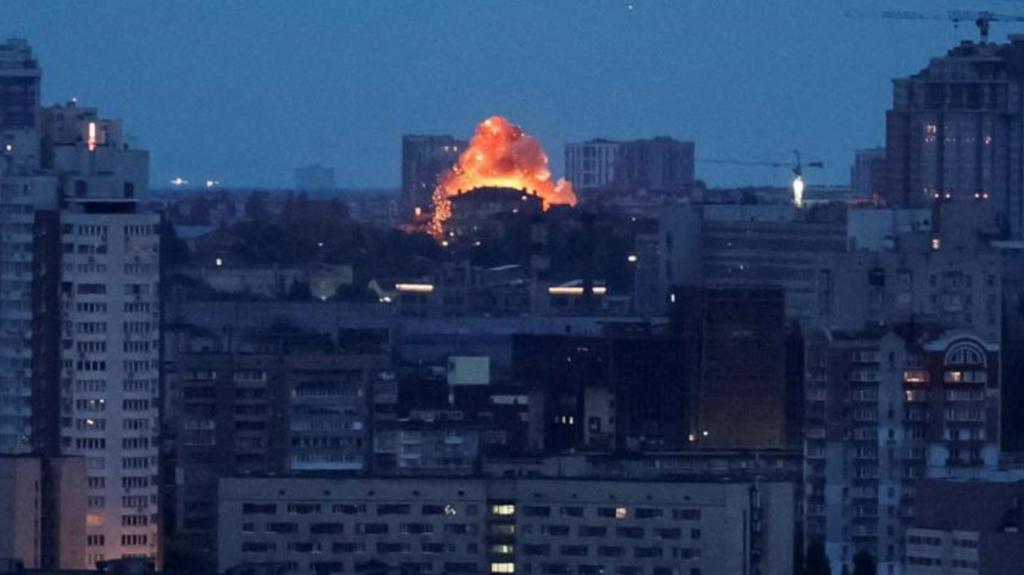 Drone exploding over Kyiv