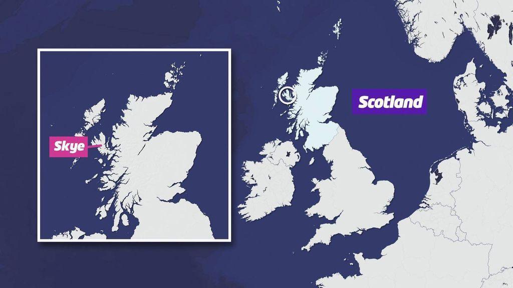 Map of the UK with a boxed close-up image showing Skye in north-west Scotland