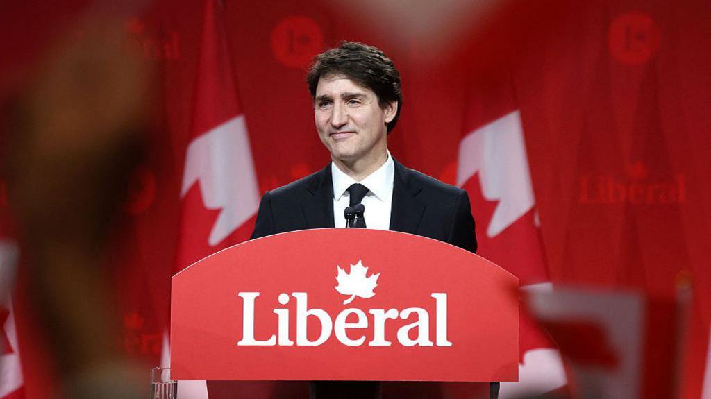 Canada's Prime Minister Justin Trudeau speaks before Mark Carney was elected as Canada's Liberal Leader and Prime Minister-elect during the election of the new Liberal Party leader in Ottawa on March 9, 2025.