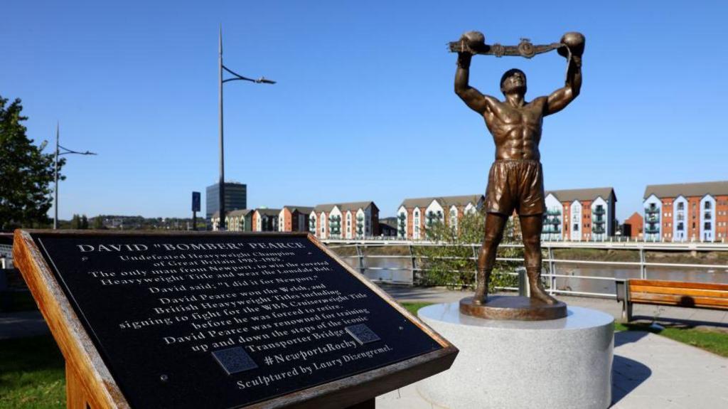 A general view of a statue in Memory of David Bomber Pearce on September 14, 2020 in Newport, United Kingdom. David 'Bomber' Pearce was a British heavyweight boxing champion. 