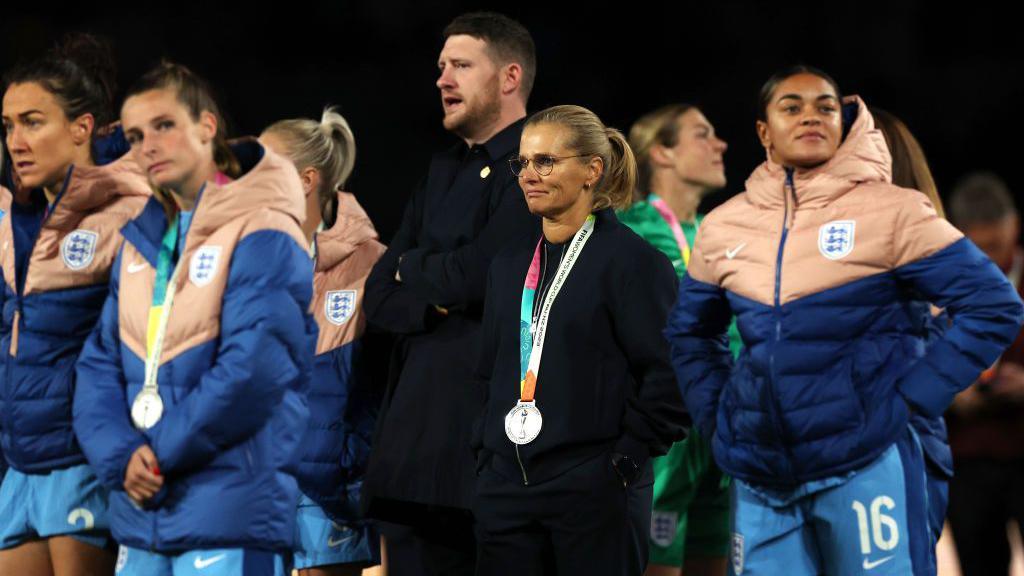 England with their runners-up medals at the 2023 World Cup