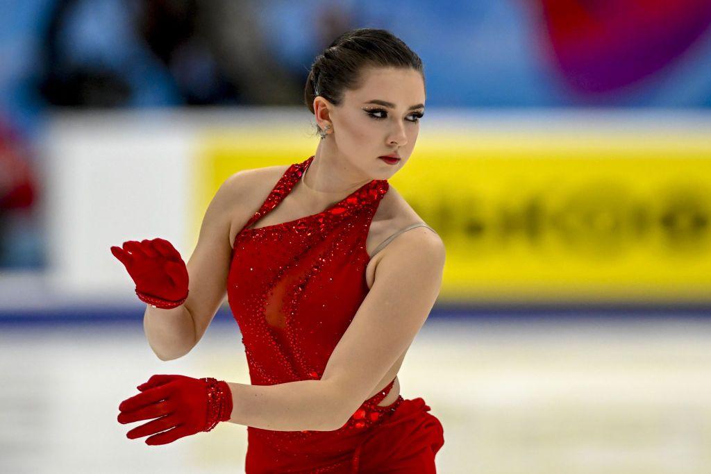 Russian Olympic figure skater Kamila Valieva performs a routine