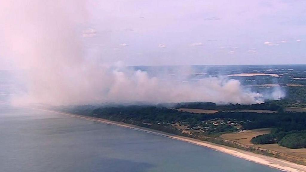 Aerial shot of coastal fire