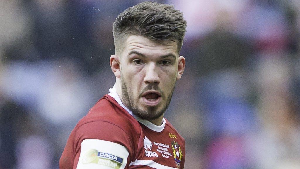 Picture of Oliver Gildart with head and shoulders in view during Wigan Warriors against Cronulla Sharks