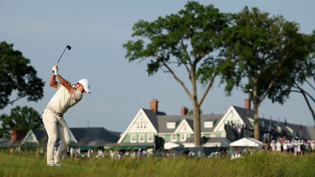 Rory McIlroy hits from out of the rough