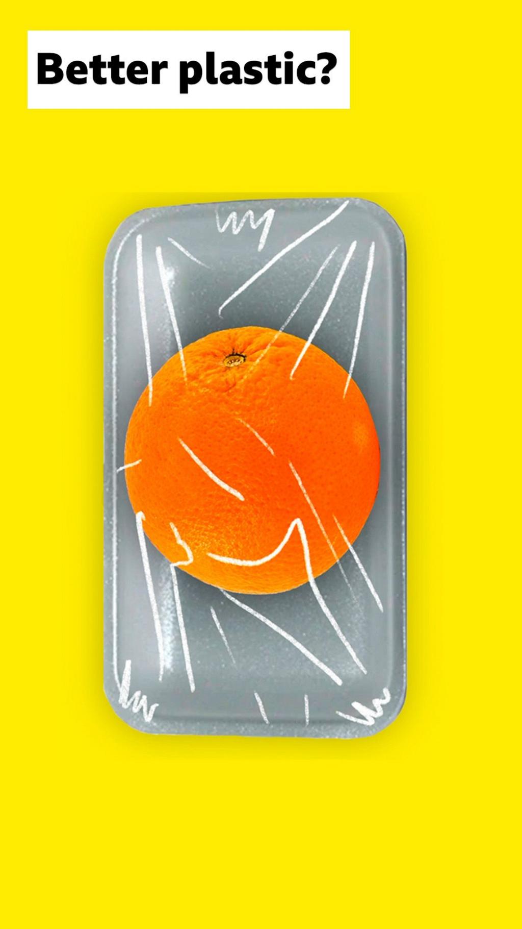 An orange wrapped in plastic