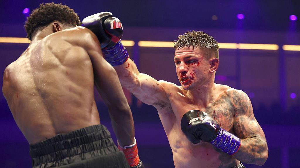 Blood pours from Sam Noakes' face in a fight