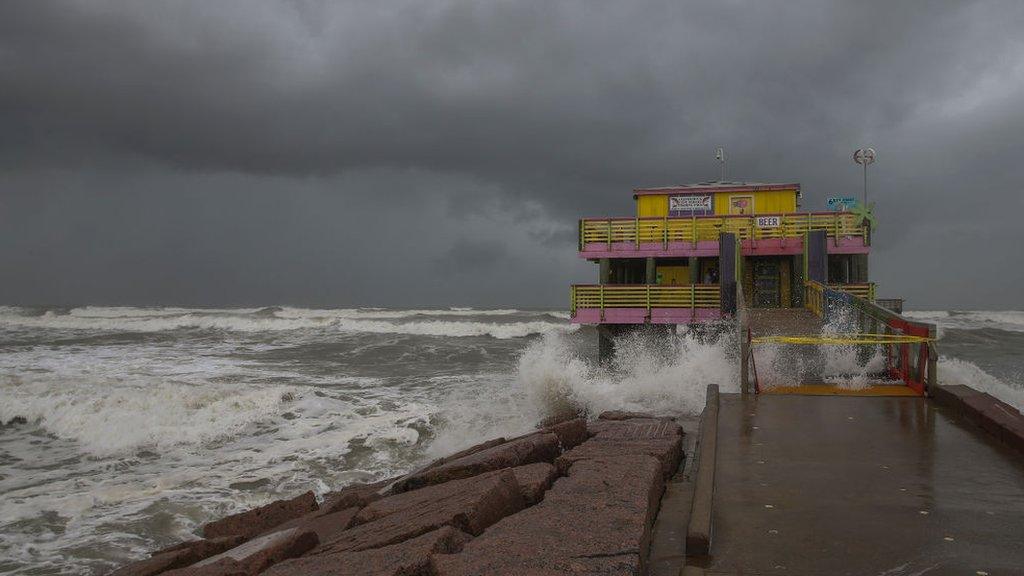 A view of the Gulf of Mexico from Galveston, Texas, as Hurricane Laura heads for the US coast