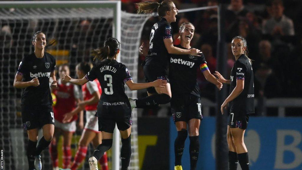 West Ham celebrate scoring against Arsenal