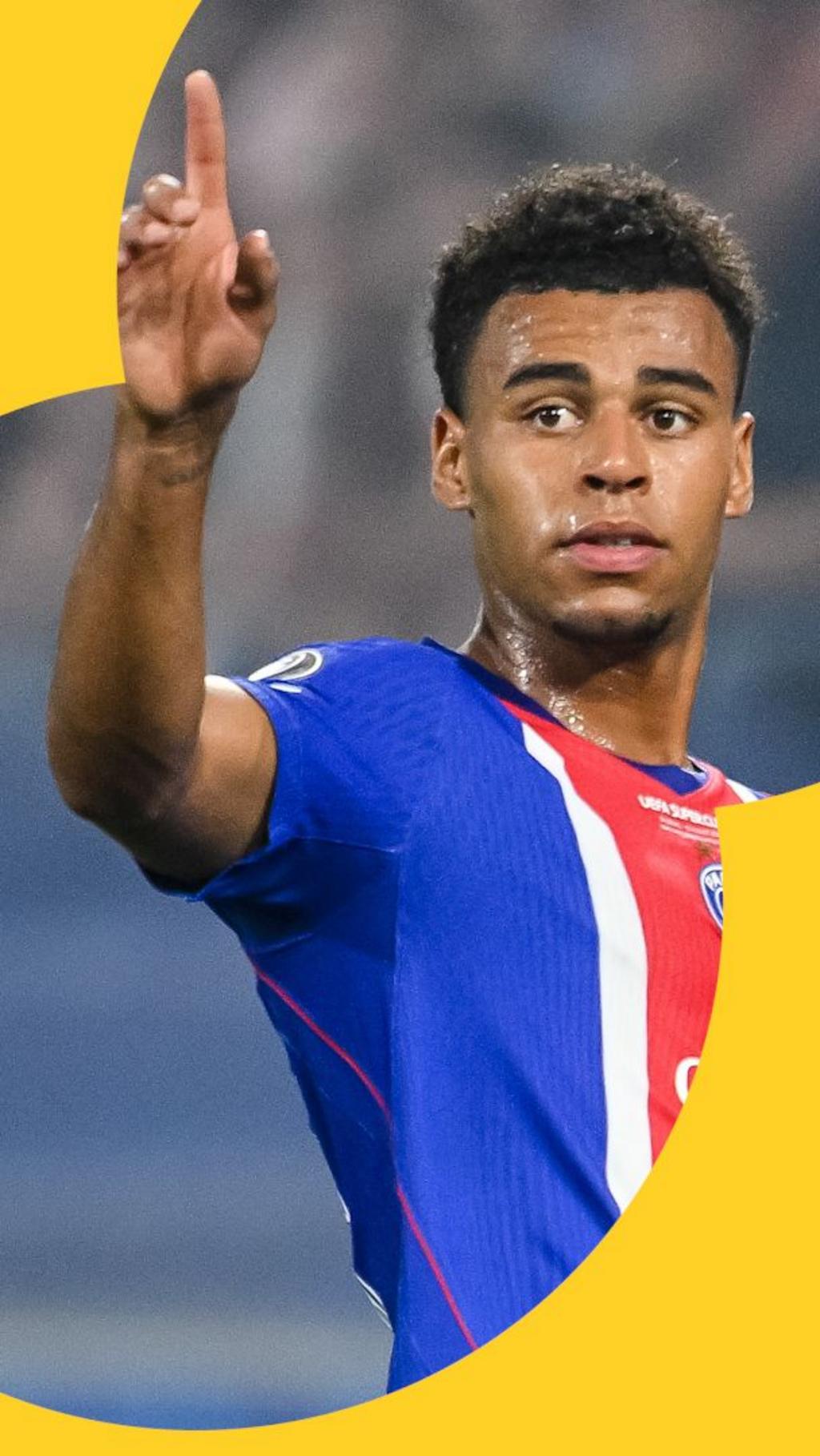 Super Cup: PSG 2-1 Aston Villa - Desire Doue taking after scoring the winner for PSG