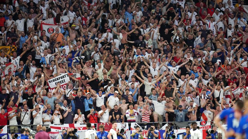 England fans celebrate beating Slovakia at Euro 2024