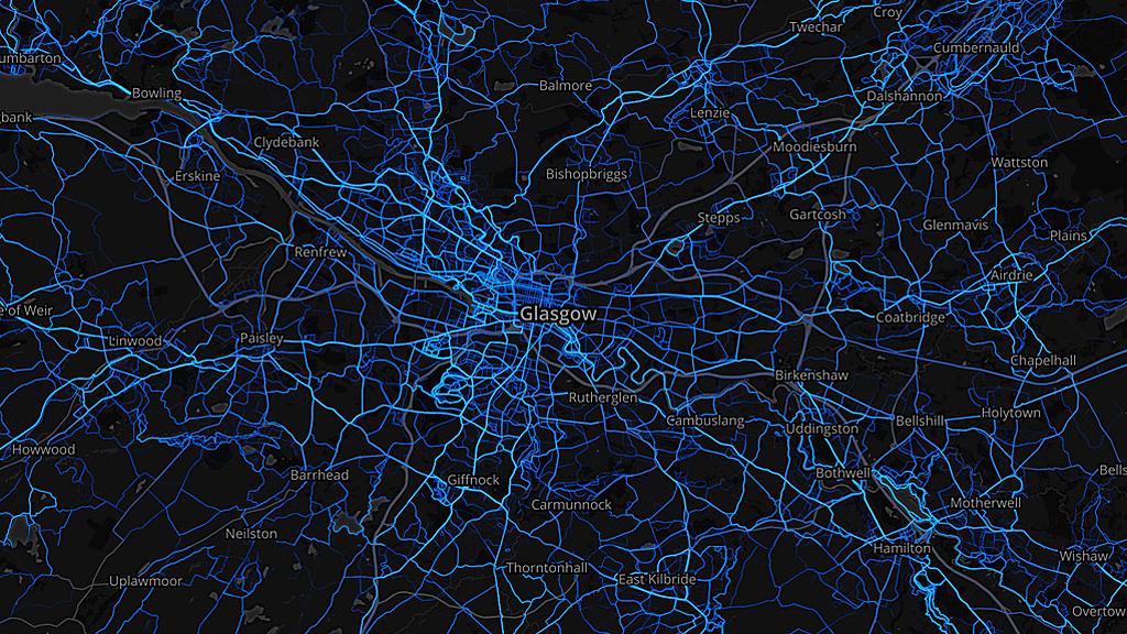 Glasgow area - running routes (by Strava users 2015)