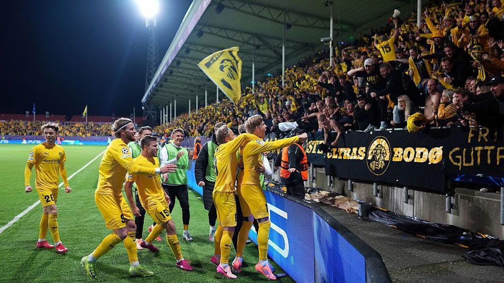 Bodo/Glimt celebrating with their fans.